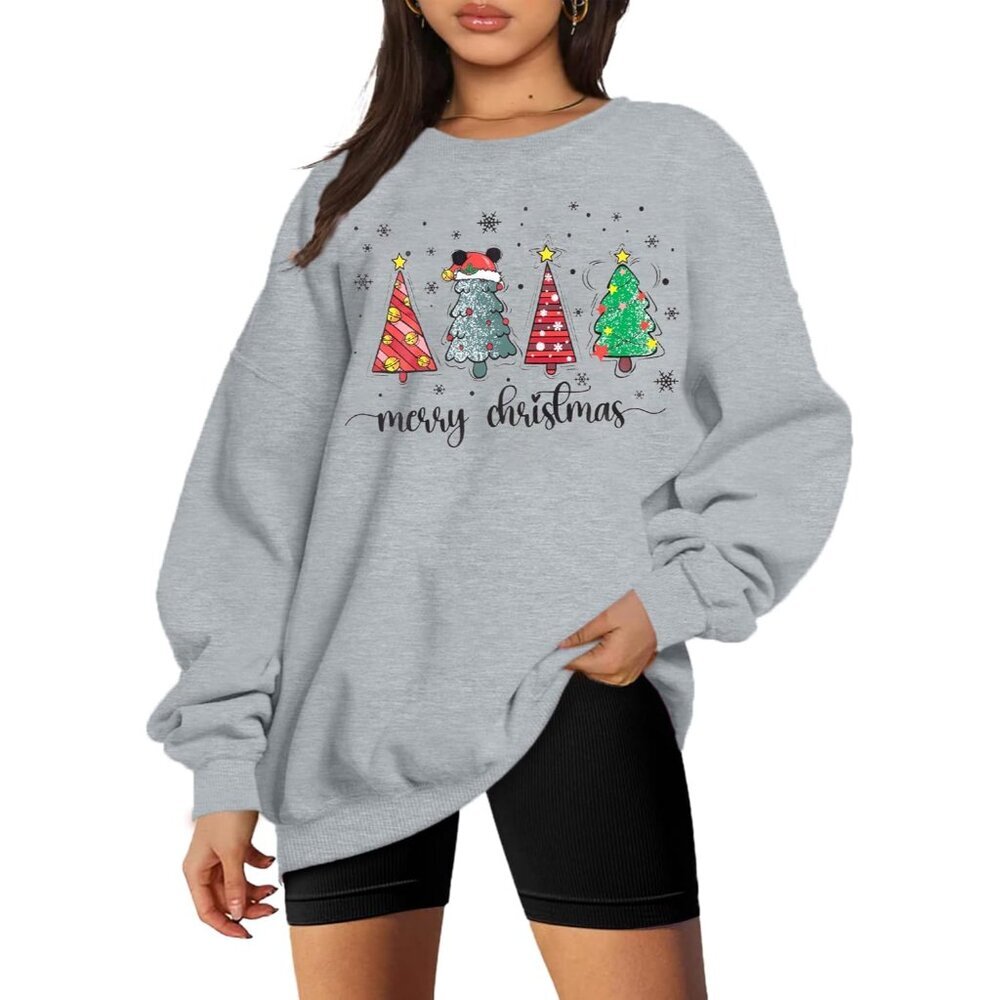 Women Christmas Tree Sweatshirt Oversized Holiday Crewneck Casual Holiday